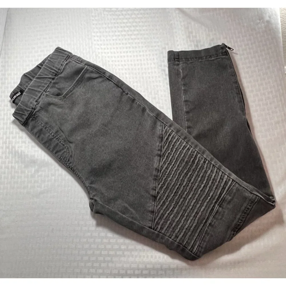 Flamingo Zip Ankle Gray Denim Jeans Womens‎ size Large pullon with elastic waist